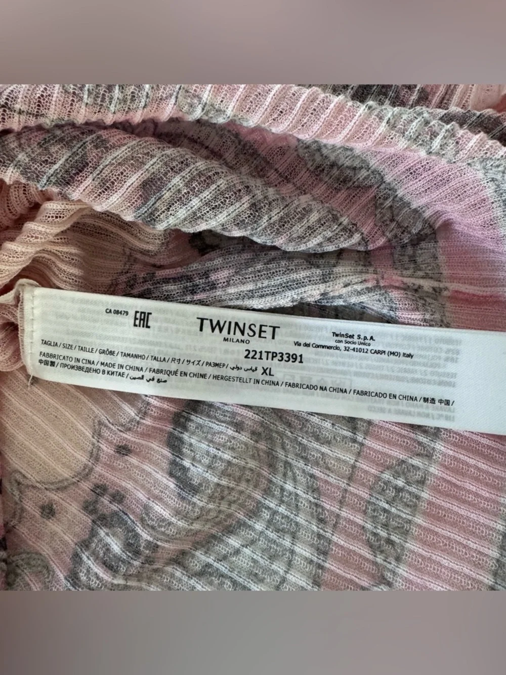 Twinset Milano XL Pink Paisley Ribbed Knit Stretch Top NWT Italy - Picture 10 of 16